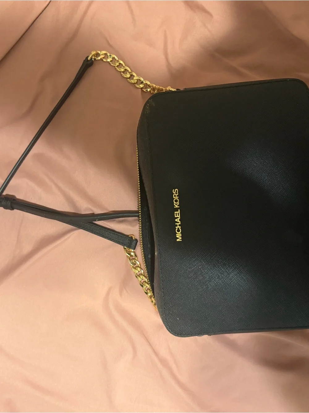 Michael Kors Black Crossbody with Gold Chain Trim